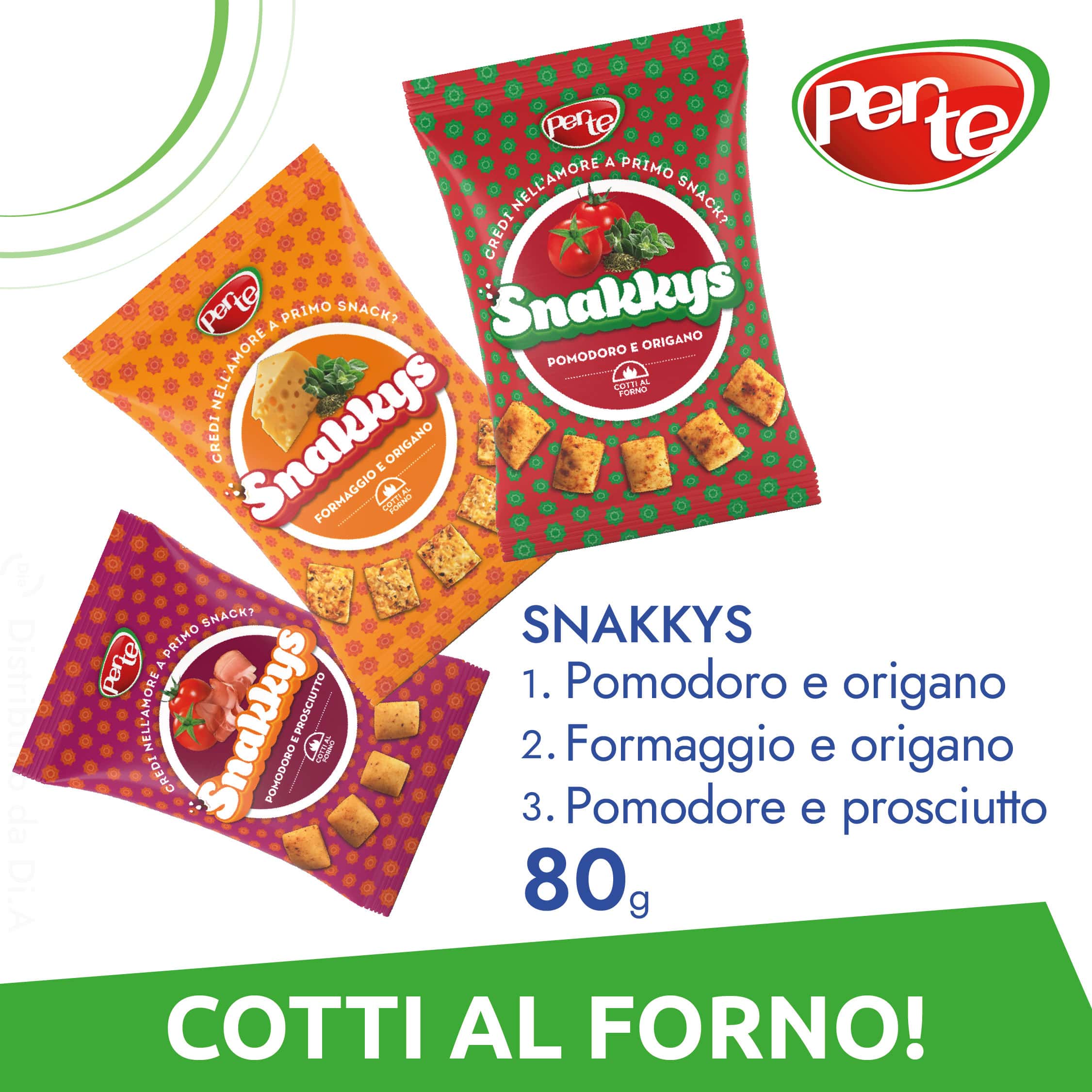 Gli Snakkys sono leggeri e gustosi cotti al forno al punto giusto. Marchio Per Te distribuito da Dia Srl