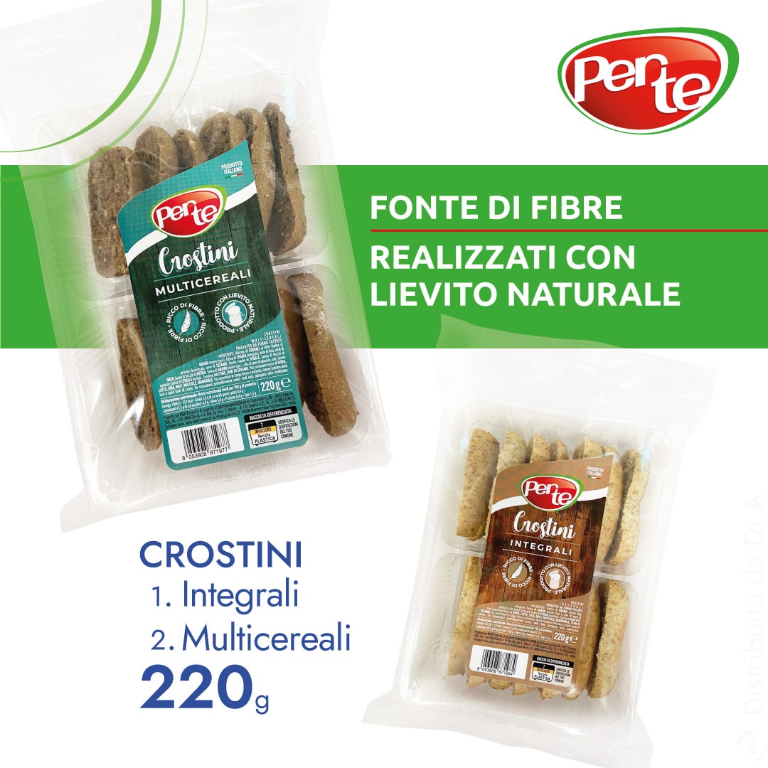 I crostini sono ricchi di fibre preparati con lievito naturale.