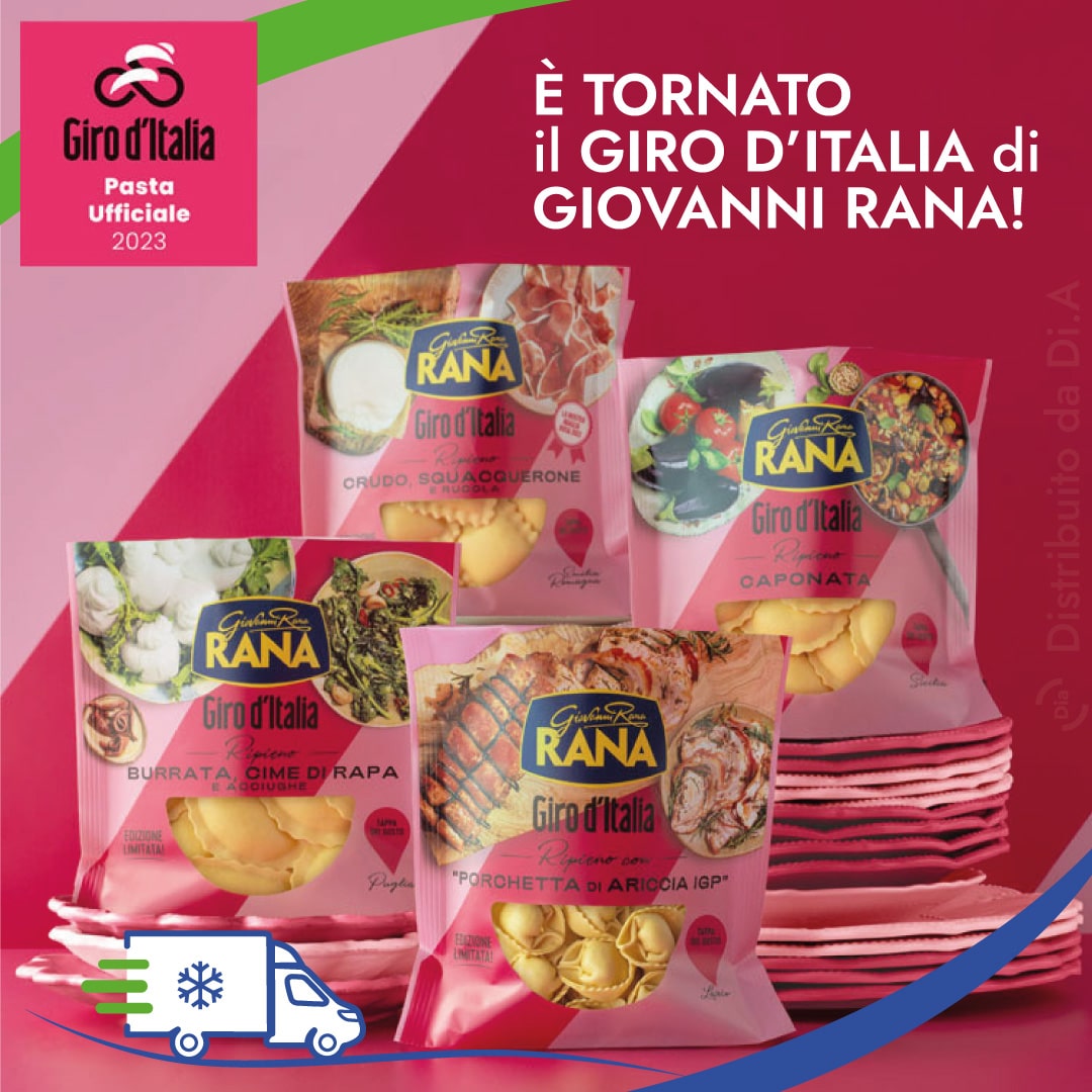 Tortellini Giovanni Rana per il Giro d'Italia 2023. Pasta ufficiale distribuita da Dia Srl
