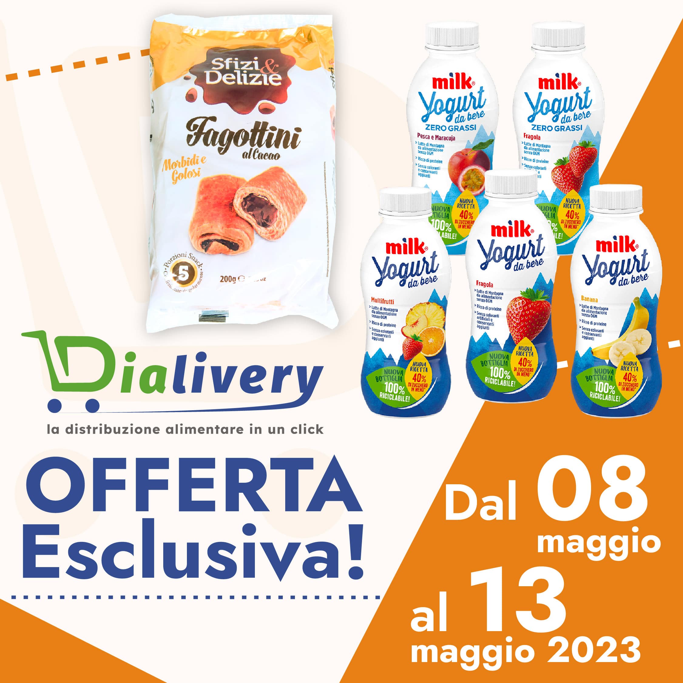 Gli yogurt da bere di MILK e i fagottini al cacao di Sfizi & Delizie in offerta speciale per gli iscritti solo su Dialivery
