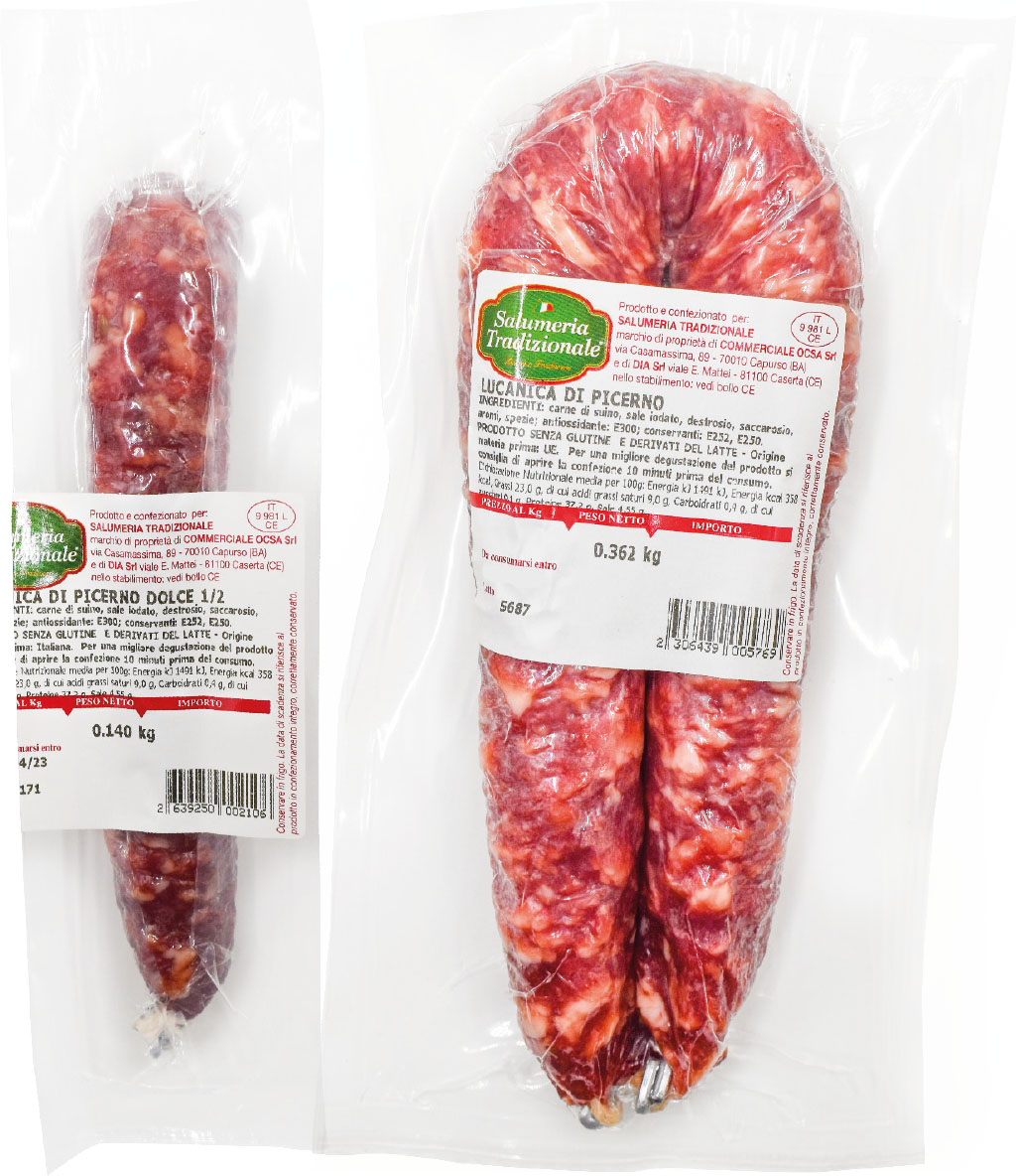 Salsiccia dolce mezza (185g ca.) e intera (350g ca.)