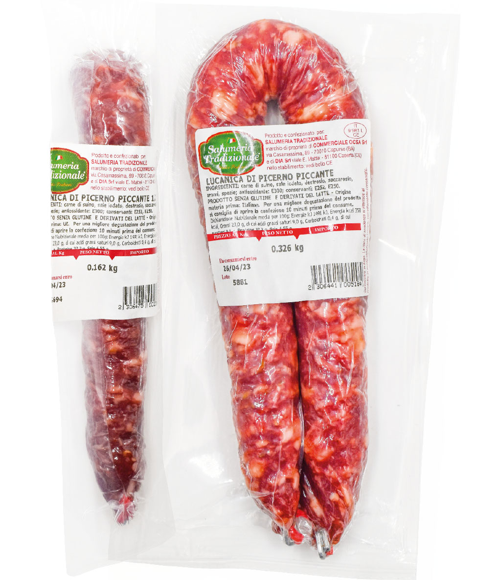 Salsiccia piccante mezza (175g ca.) e intera (350g ca.)