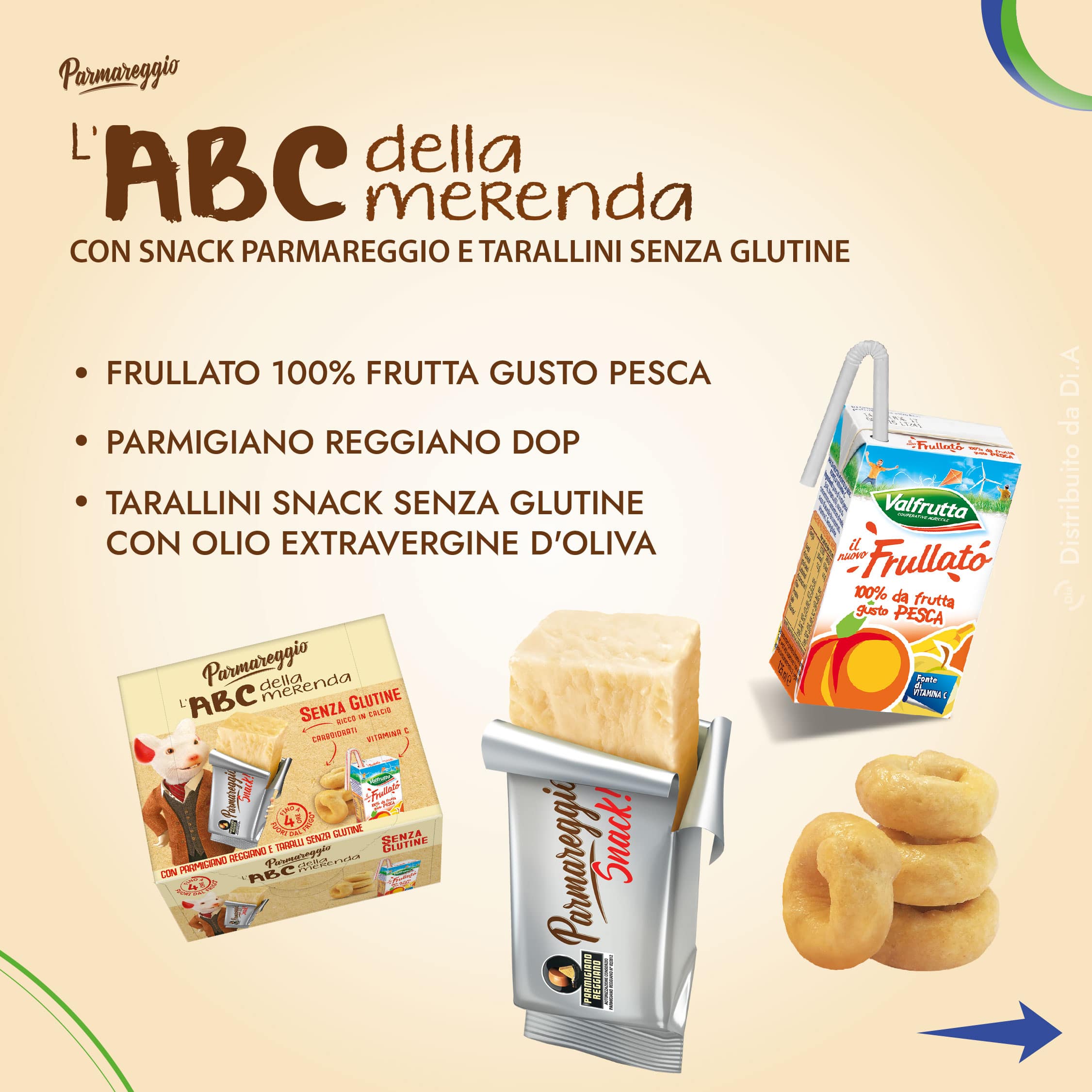 L'ABC della Merenda Senza Glutine: Per chi soffre di celiachia o di sensibilita nei confronti del glutine, questa variante e ideale. Include il Parmareggio Snack e taralli senza glutine, garantendo gusto e sicurezza per tutti