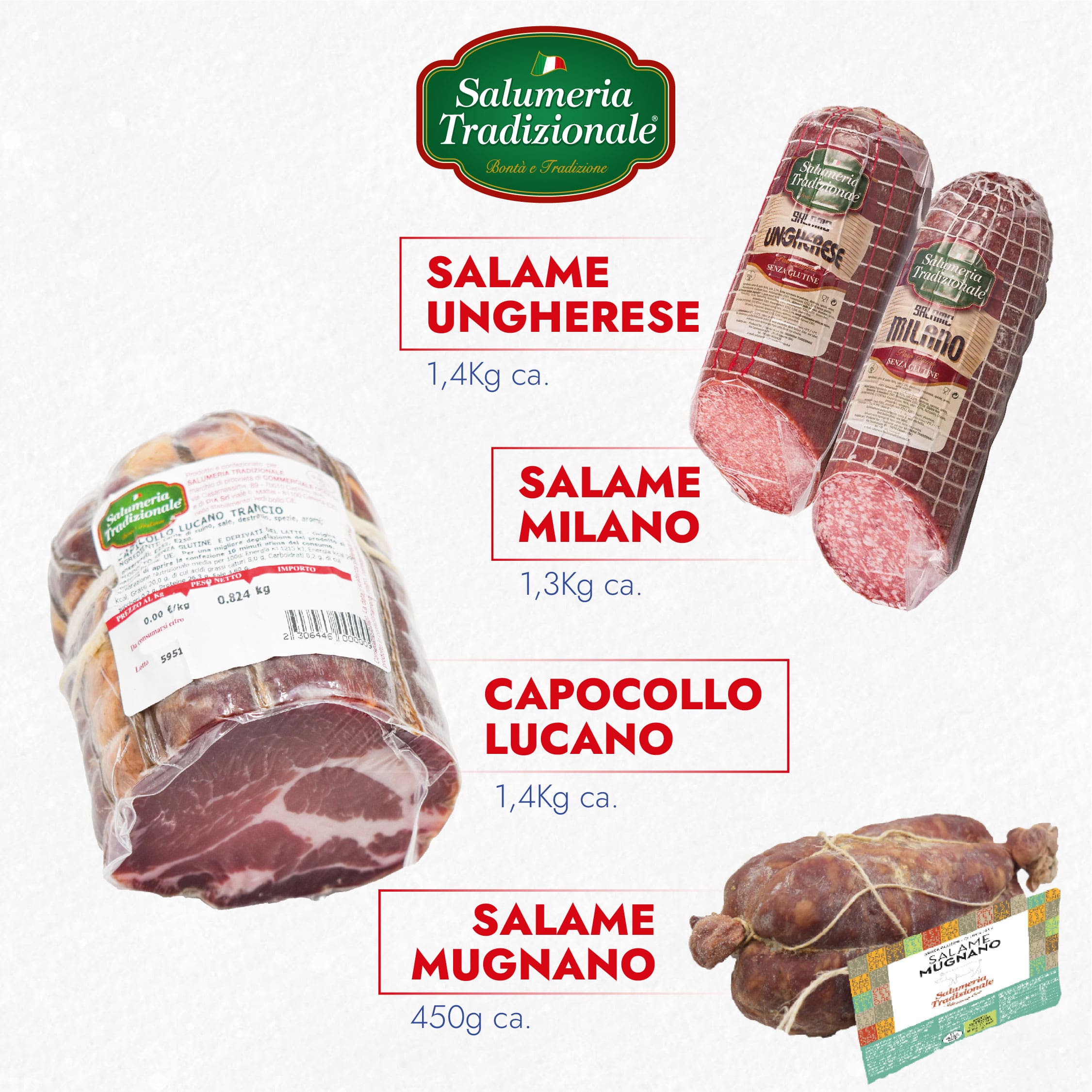 Salame ungherese, salame milano, capocollo lucano Salumeria Tradizionale
