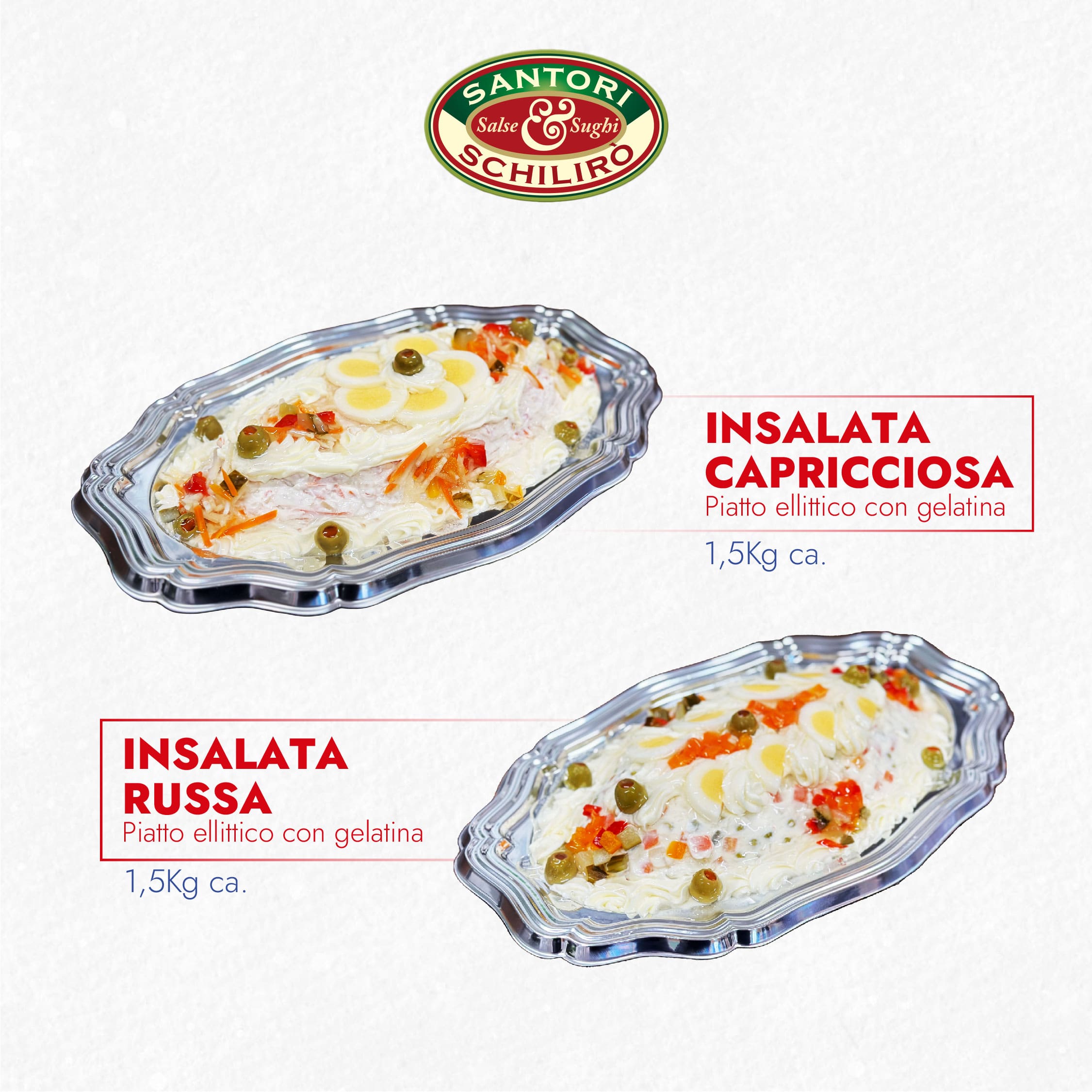 Insalata russa e capricciosa in piatto ellittico con gelatina