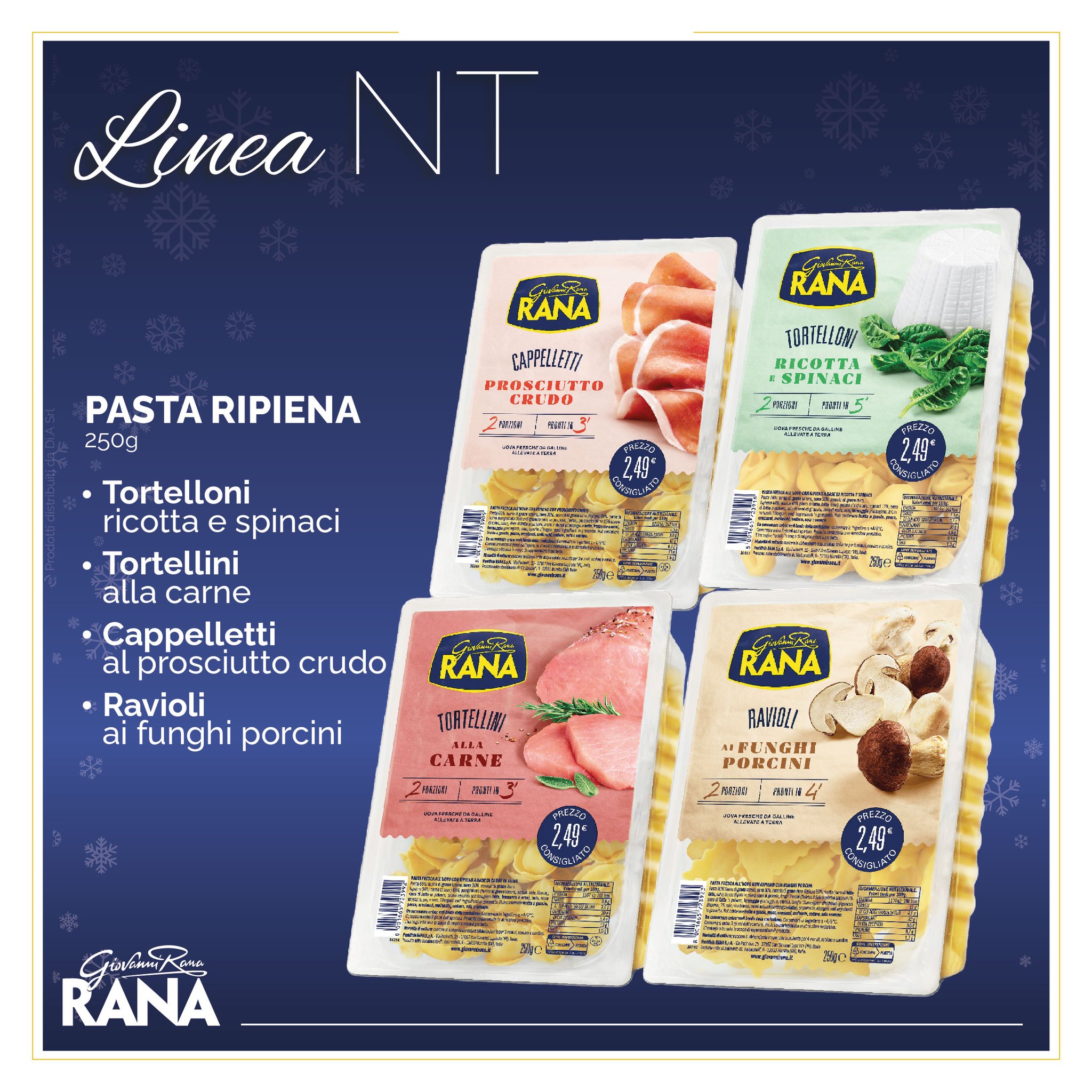 Scopri il meglio della pasta fresca Giovanni Rana. Linea NT, lasagne, gnocchi, tortelloni, cappelletti, tortellini, ravioli. In esclusiva su Dialivery di Dia Srl