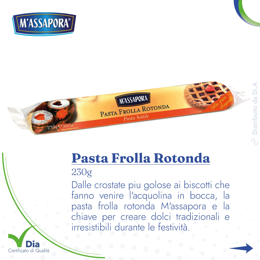 Pasta Frolla Rotonda: Dalle crostate più golose ai biscotti che fanno venire l'acquolina in bocca, la pasta frolla rotonda M'assapora è la chiave per creare dolci tradizionali e irresistibili durante le festività.