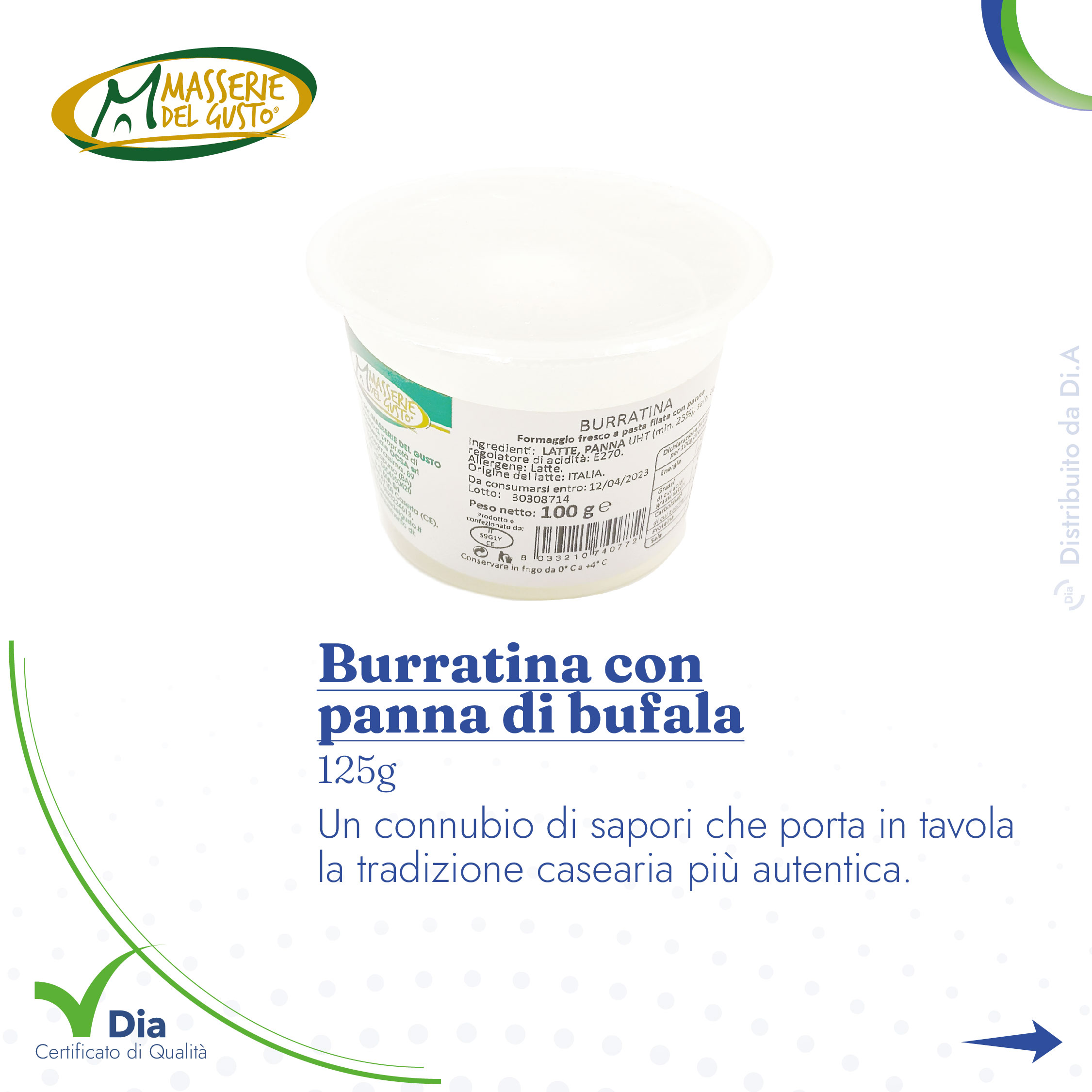 Burratina con panna di bufala 125g Un connubio di sapori che porta in tavola la tradizione casearia più autentica.
