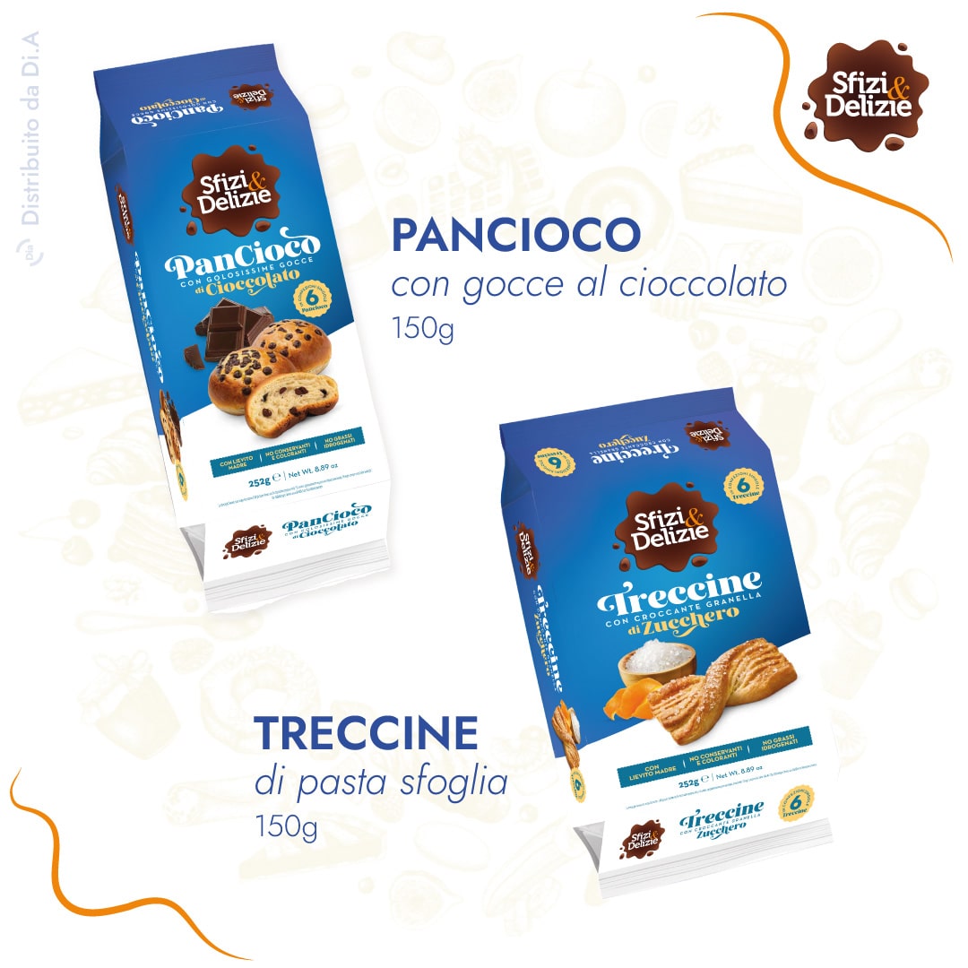 Pancioco con gocce di cioccolato e treccine di pasta sfoglia - Sfizi & Delizie distribuito da Dia Srl