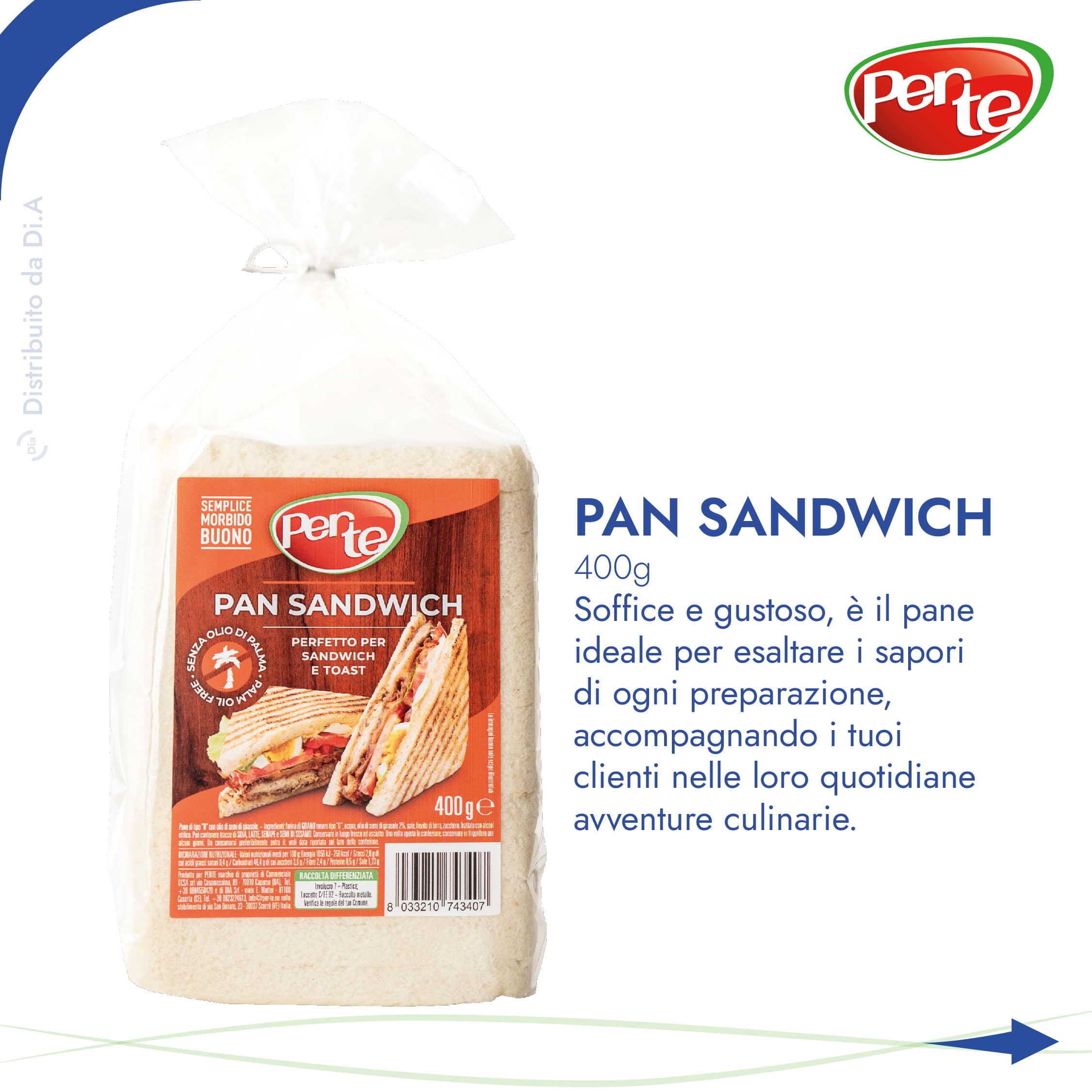 Pan Sandwich 400g: Soffice e gustoso, e il pane ideale per esaltare i sapori di ogni preparazione, accompagnando i tuoi clienti nelle loro quotidiane avventure culinarie.