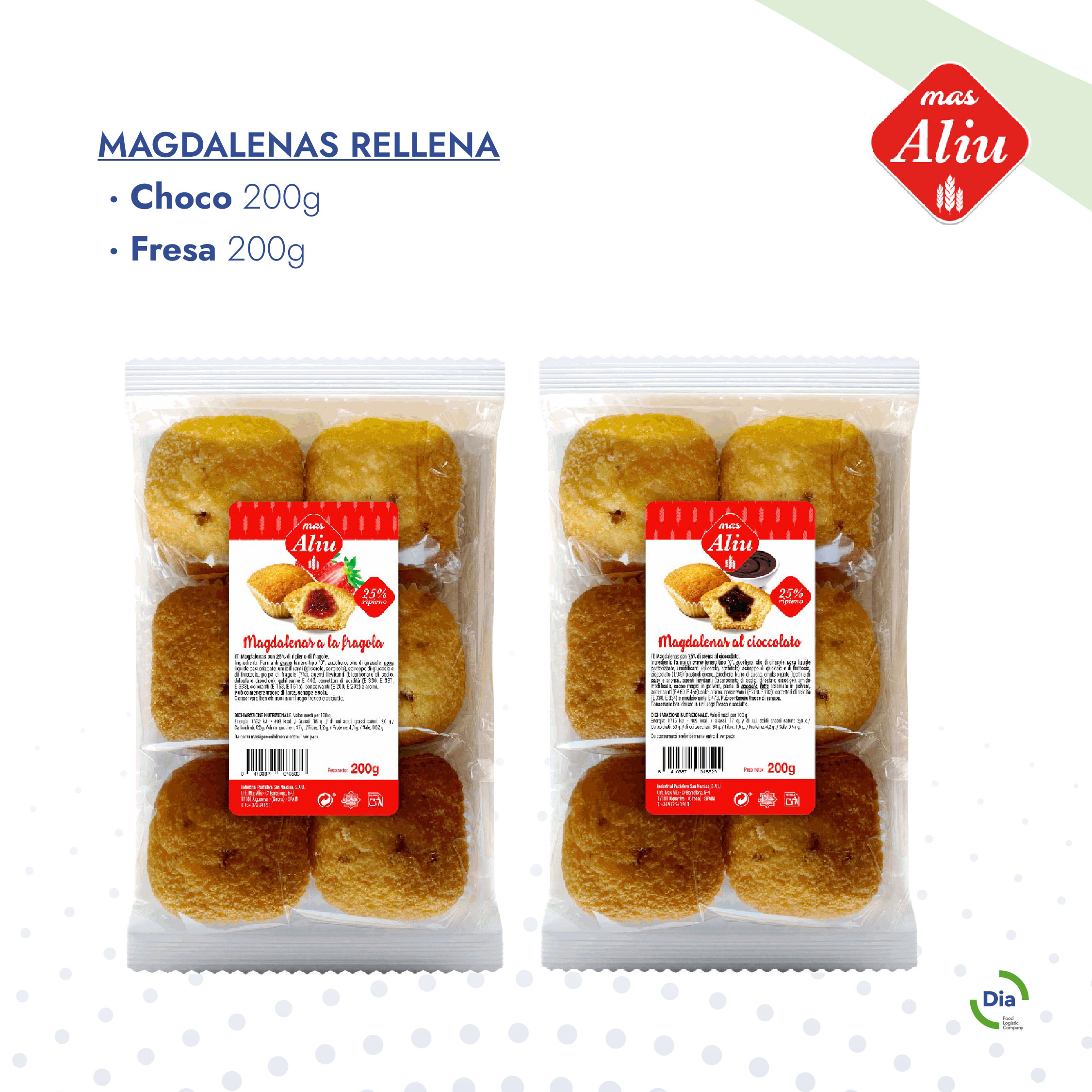 MAGDALENAS RELLENA  · Choco 200g  · Fresa 200g