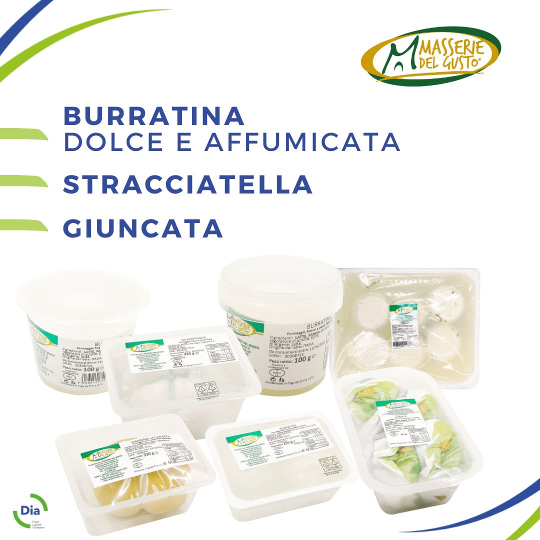 burratina dolce e affumica, stracciatella, giuncata