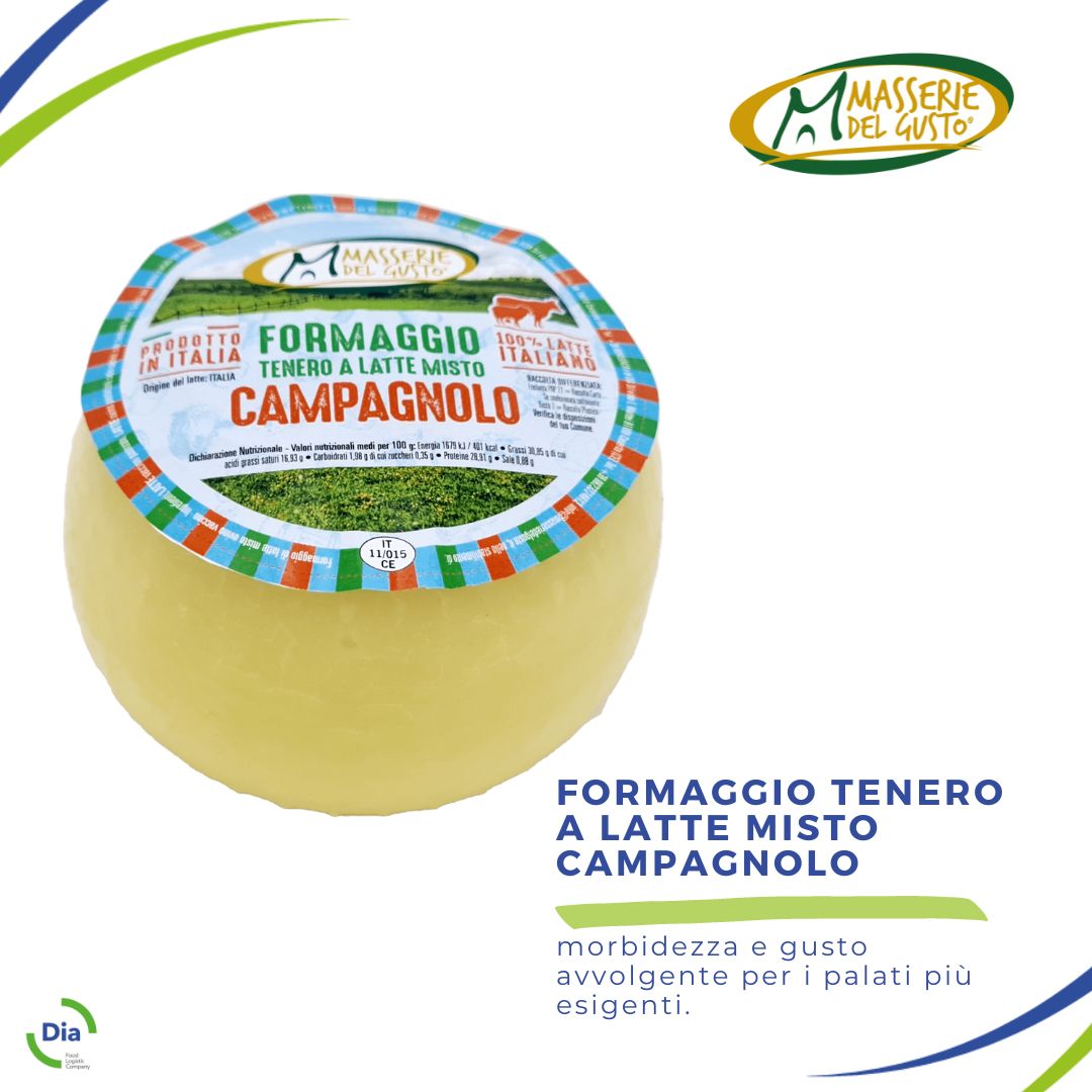 formaggio tenero a latte misto campagnolo Masserie del gusto - Distribuito da Dia Srl
