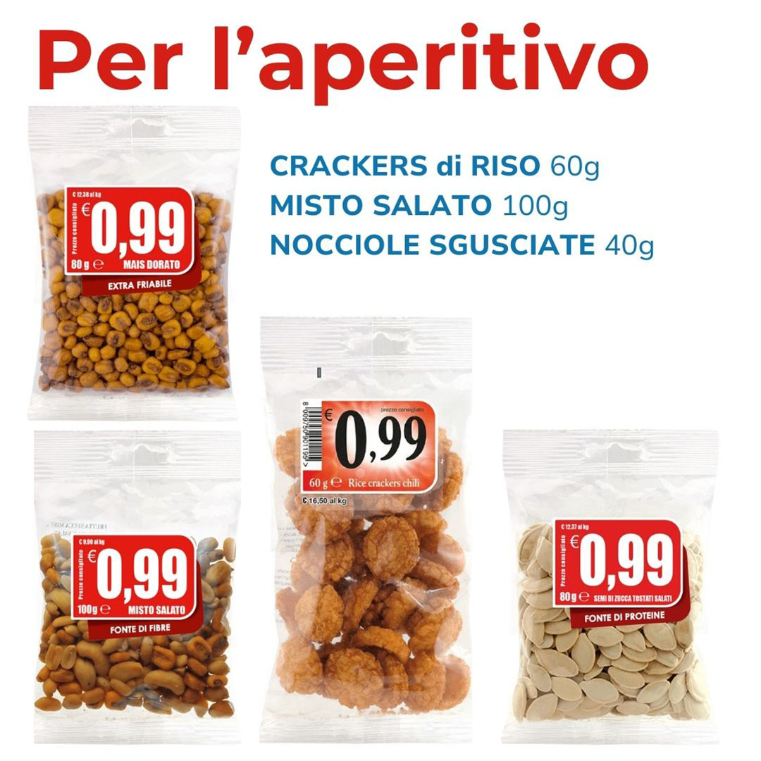 Frutta secca, crackers di riso, misto salato, nocciole sgusciate di Eurocompany distribuite da Dia Srl Food Logistic Company